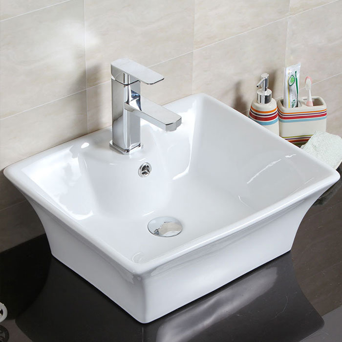 Decoraport Ceramic Rectangular Vessel Bathroom Sink with Overflow